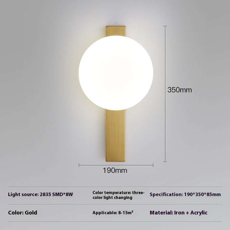 Nordic style household minimalist wall lamp with iron frame and acrylic shade in gold and black finishes