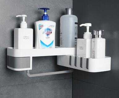 Bathroom corner shelf with suction wall installation in white and gray retro European style for kitchen and bathroom