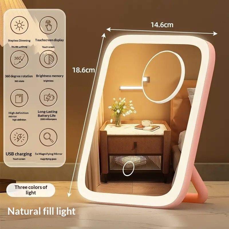 Student Dormitory Fill-light Desktop Vanity Mirror With Charging Function