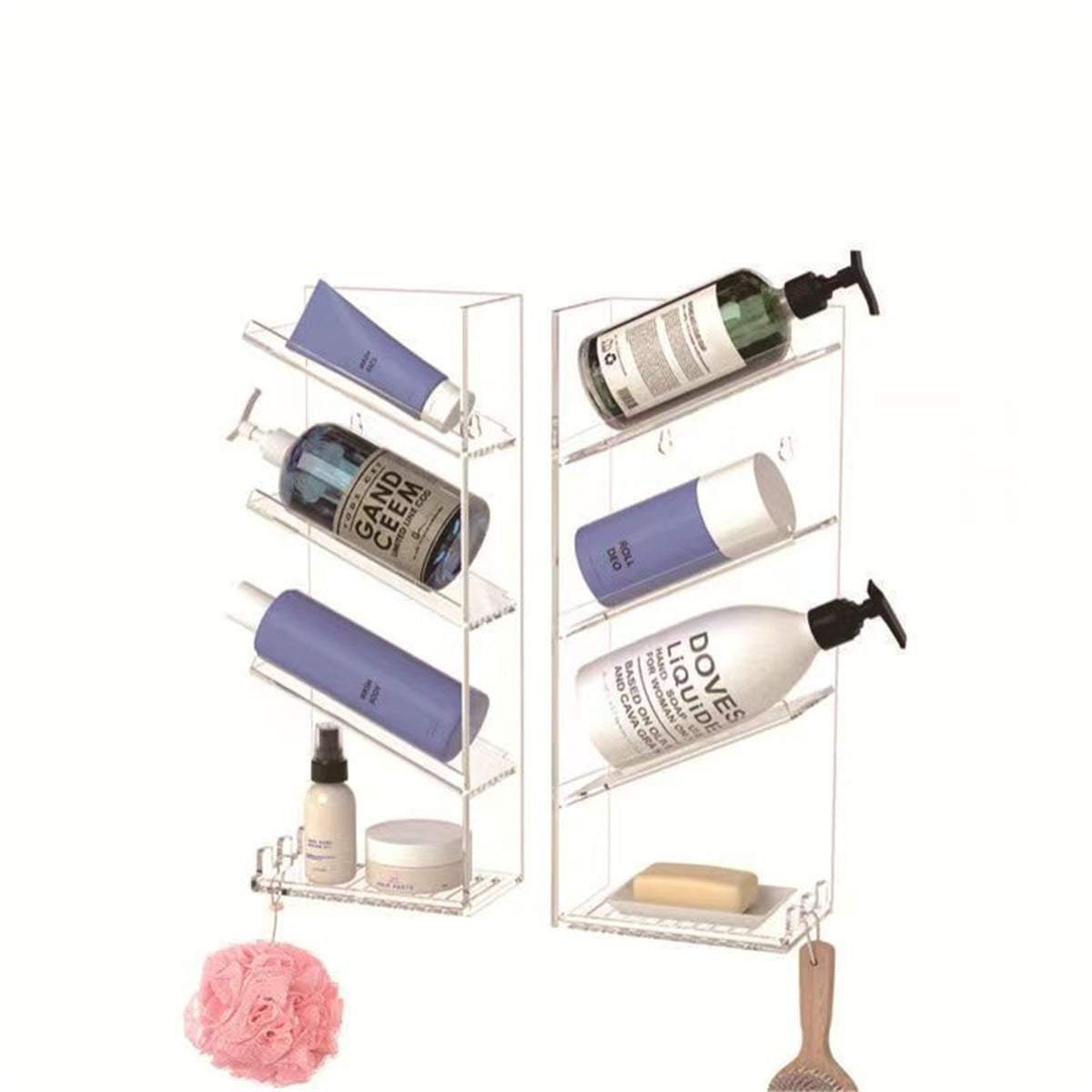 Transparent 4-layer acrylic perfume storage bathroom rack punch-free design