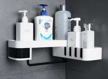 Bathroom corner shelf with suction wall installation in white and gray retro European style for kitchen and bathroom