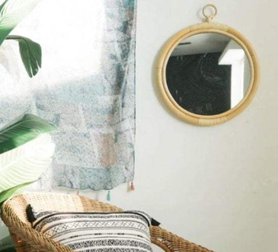 Round Vintage Rattan Korean Handmade Makeup Mirror