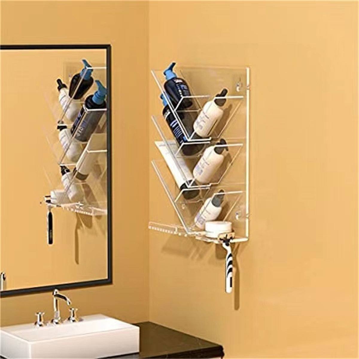 Transparent 4-layer acrylic perfume storage bathroom rack punch-free design