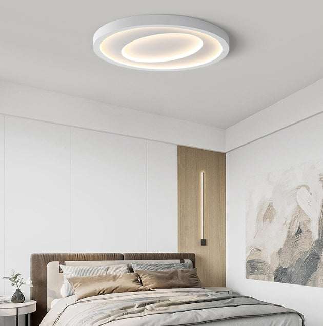 Nordic style bedroom LED ceiling light with round white iron lampshade and smart voice control