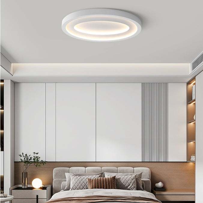 Nordic style bedroom LED ceiling light with round white iron lampshade and smart voice control