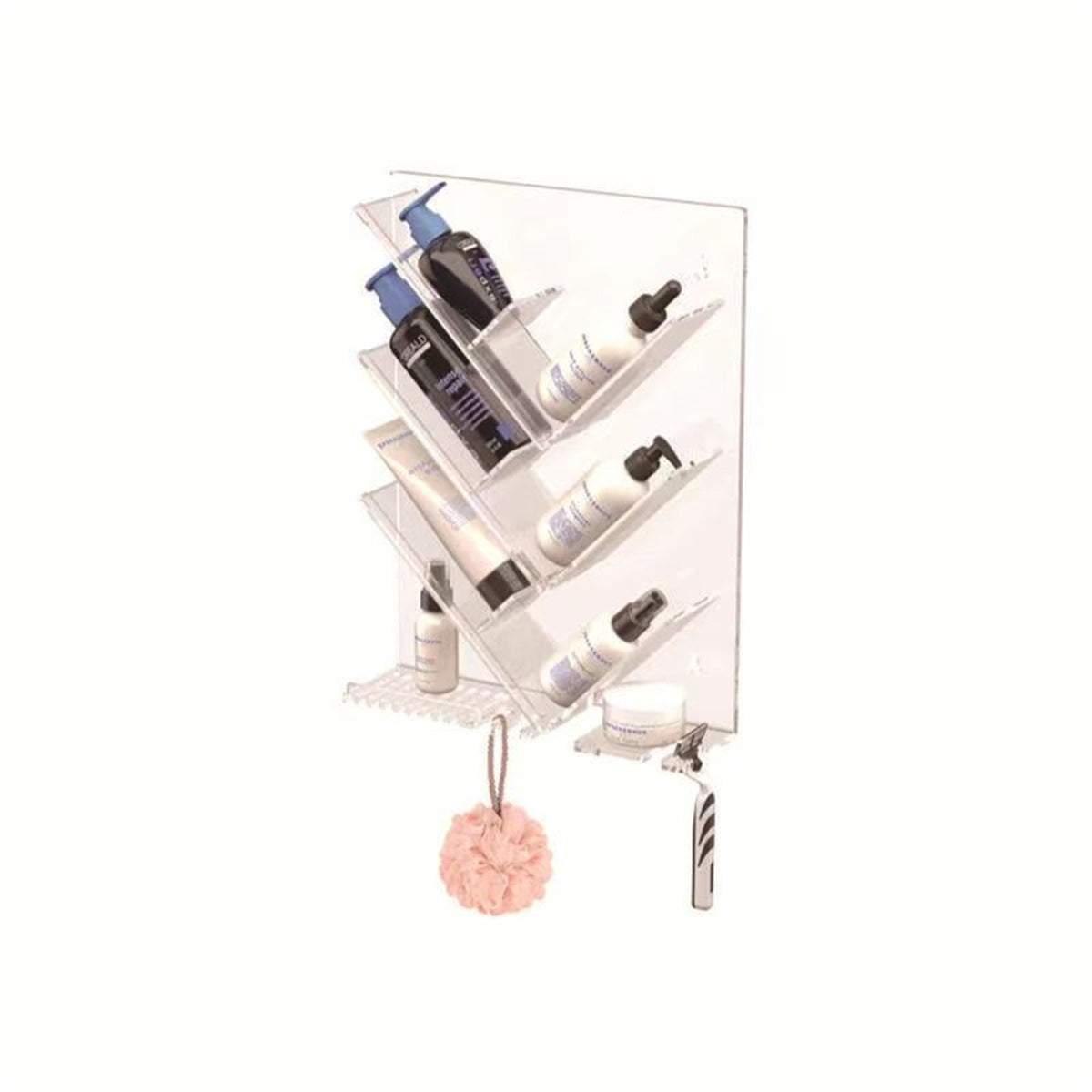 Transparent 4-layer acrylic perfume storage bathroom rack punch-free design