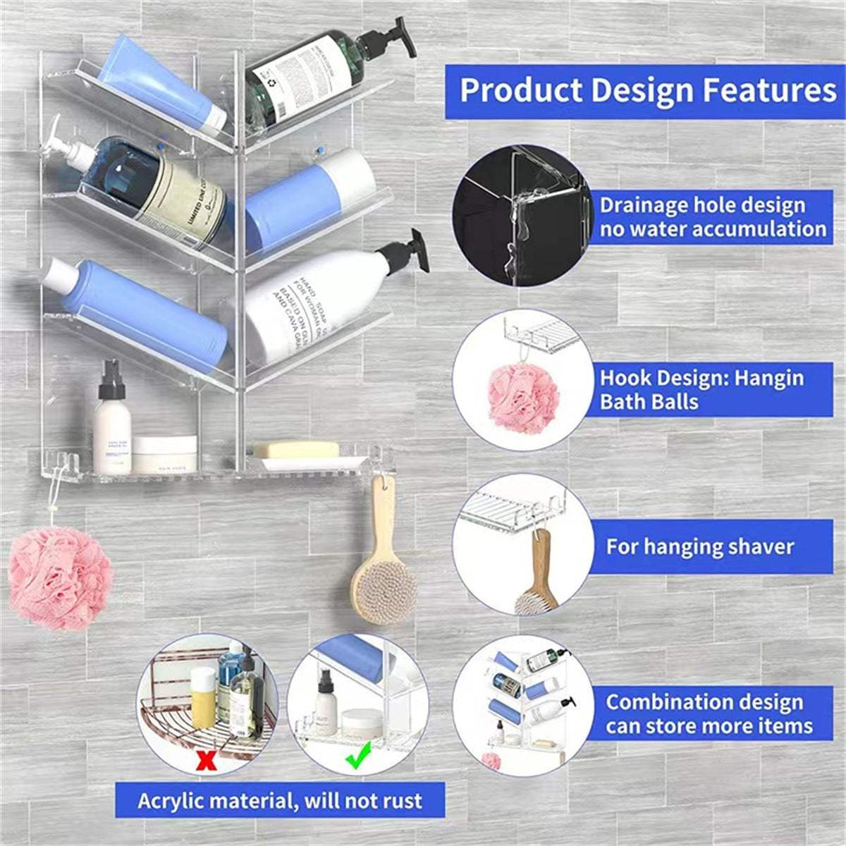 Transparent 4-layer acrylic perfume storage bathroom rack punch-free design