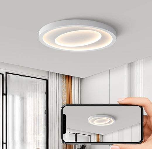 Nordic style bedroom LED ceiling light with round white iron lampshade and smart voice control